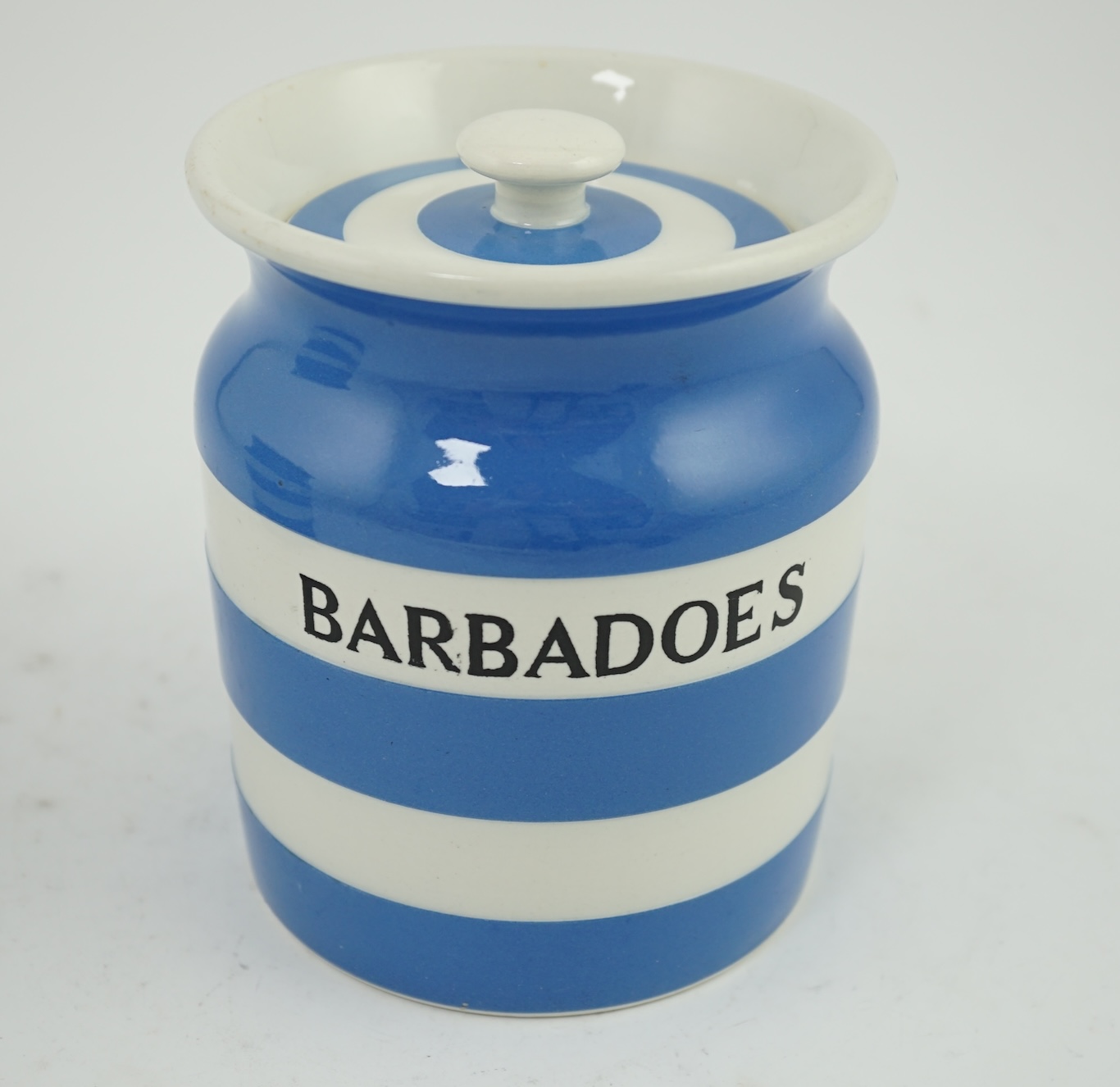 T.G.Green Cornish Kitchenware, a lidded storage jar, Barbadoes, Black Shield mark. Condition - good